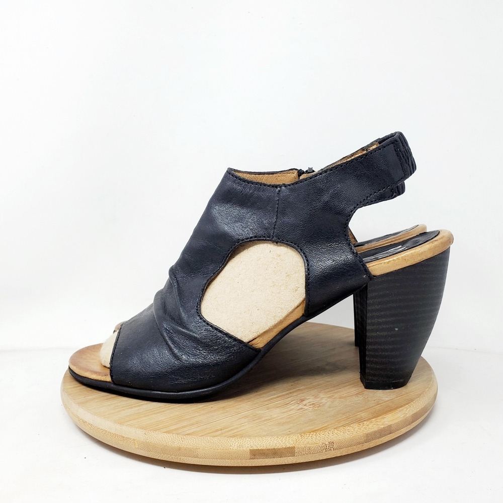 Miz Mooz Mindy Shoes Women 41 Black Leather Cut Out Heel‎ Strap Open Toe Sandals